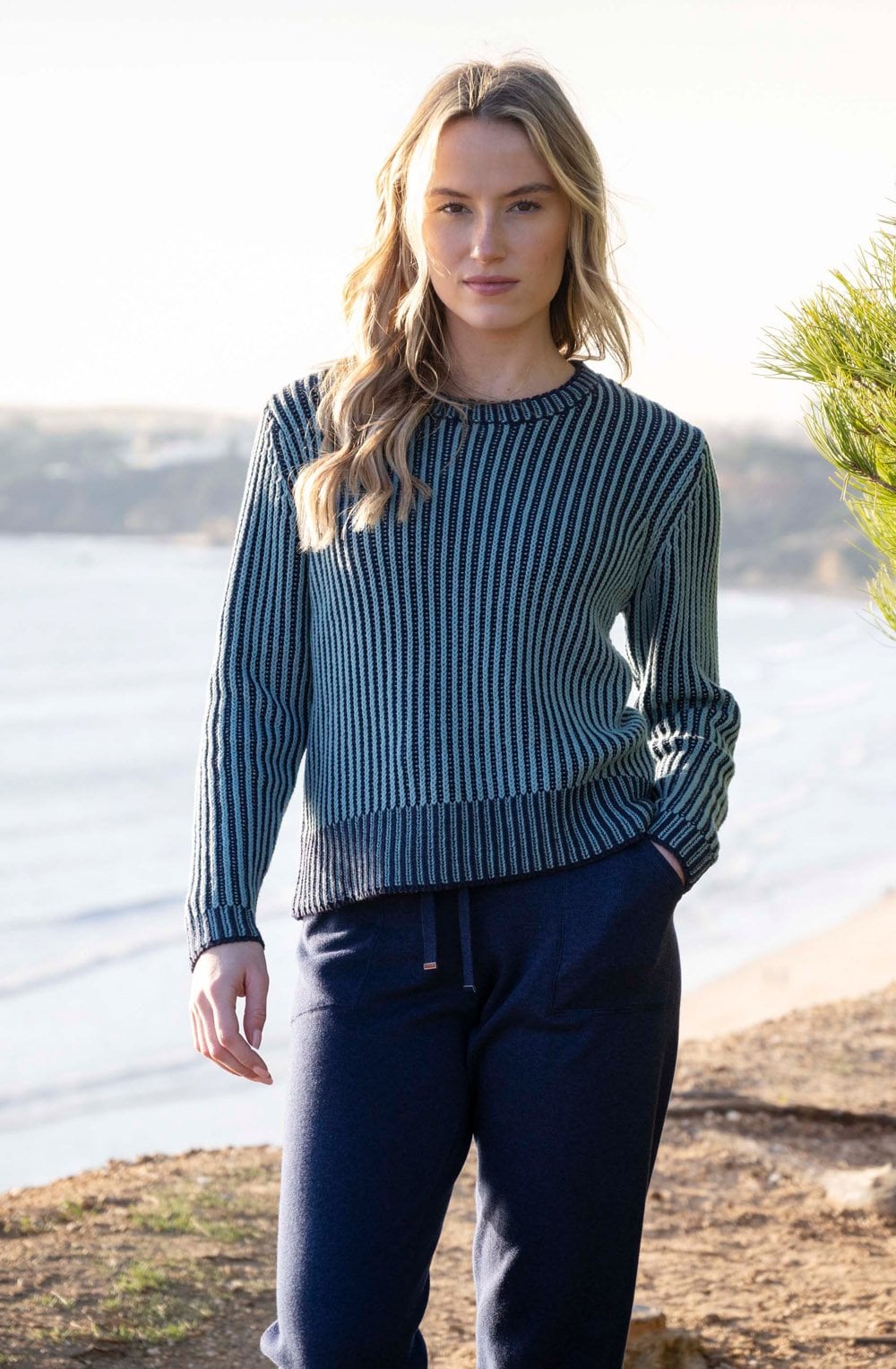 Sea Foam Ribbed Knit Removable Snood Jumper