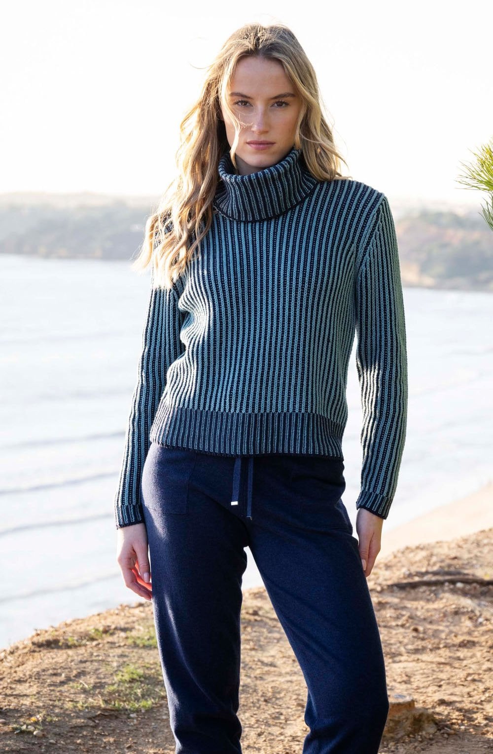 Sea Foam Ribbed Knit Removable Snood Jumper