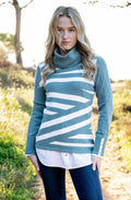 Sea Foam Striped Cowl Neck Fitted Jumper