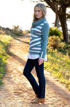 Sea Foam Striped Cowl Neck Fitted Jumper