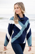 Sea Foam Striped Cowl Neck Jacquard Jumper