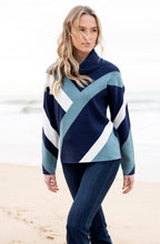 Sea Foam Striped Cowl Neck Jacquard Jumper