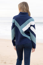 Sea Foam Striped Cowl Neck Jacquard Jumper