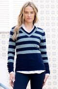 Sea Foam Striped V Neck Jumper