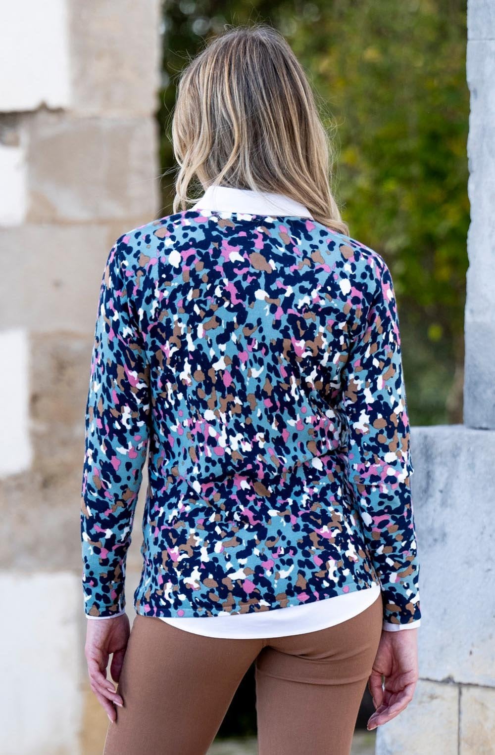 Sea Foam V Neck Abstract Print Jumper