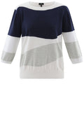 Silver Grey and Navy Abstract Stripe Relaxed Jumper