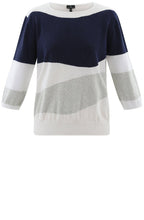 Silver Grey and Navy Abstract Stripe Relaxed Jumper