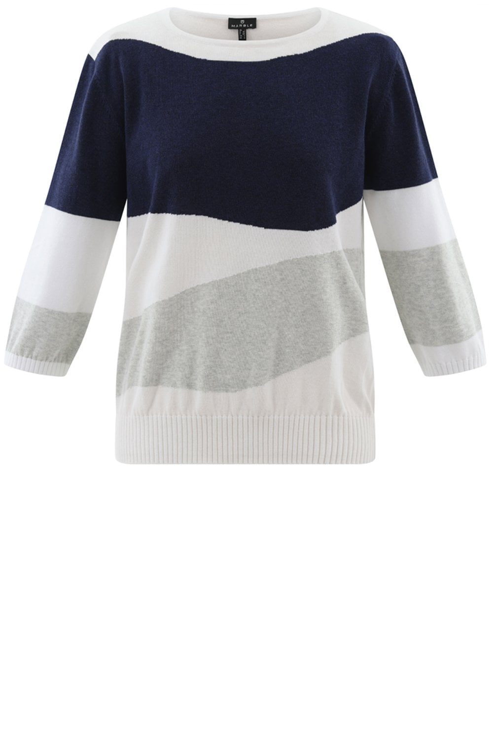 Silver Grey and Navy Abstract Stripe Relaxed Jumper