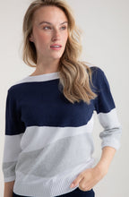Silver Grey and Navy Abstract Stripe Relaxed Jumper