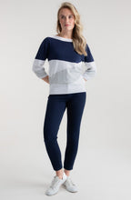 Silver Grey and Navy Abstract Stripe Relaxed Jumper