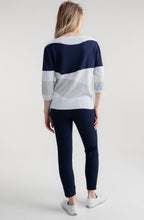 Silver Grey and Navy Abstract Stripe Relaxed Jumper