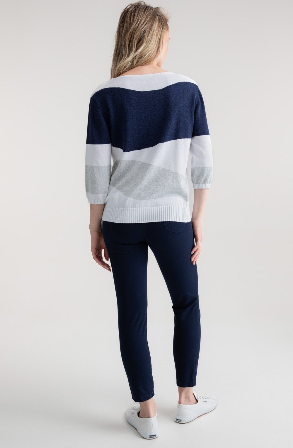 Silver Grey and Navy Abstract Stripe Relaxed Jumper