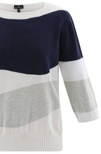 Silver Grey and Navy Abstract Stripe Relaxed Jumper