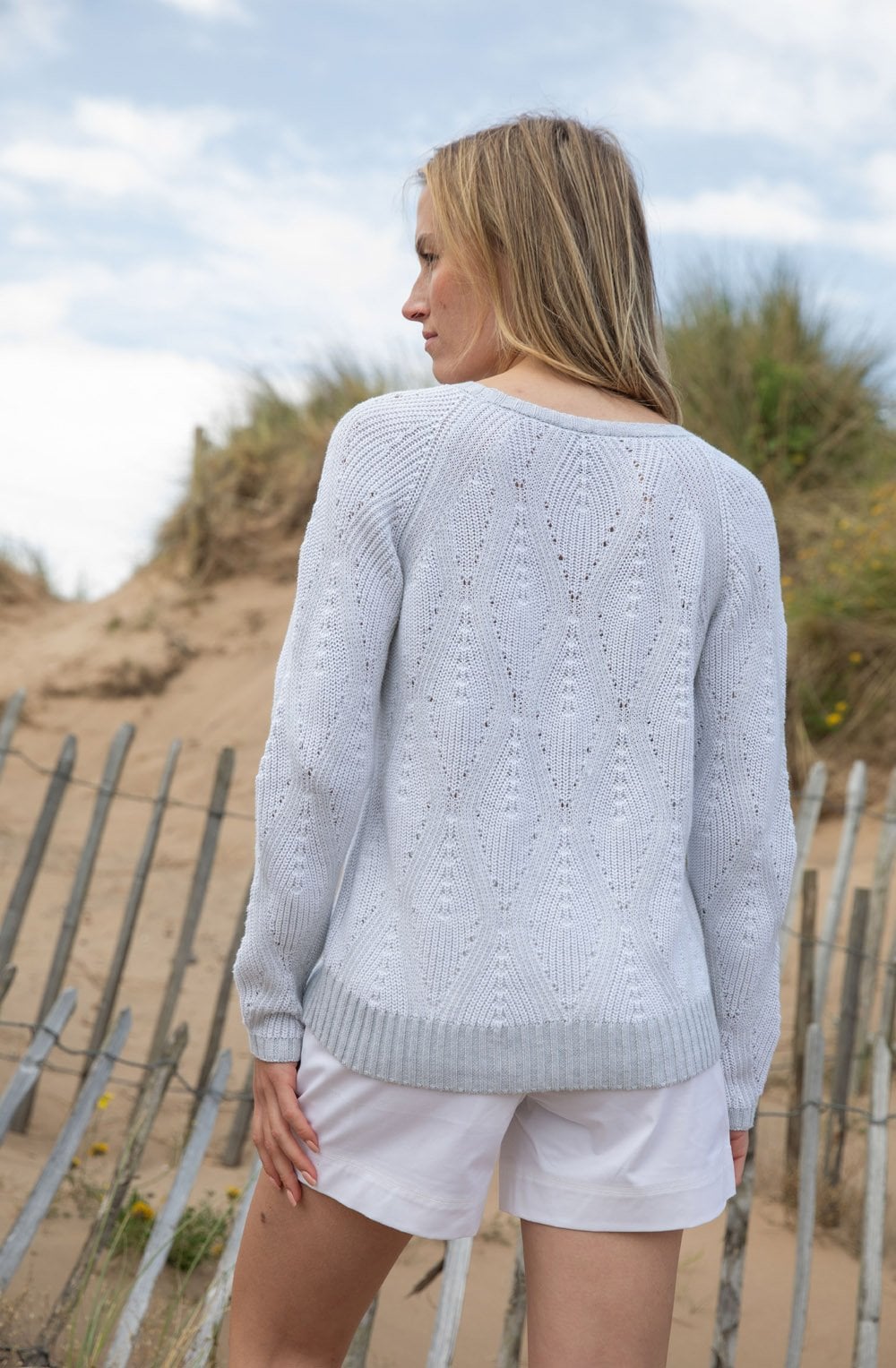 Silver Grey and White Patterned Cable Knit Jumper