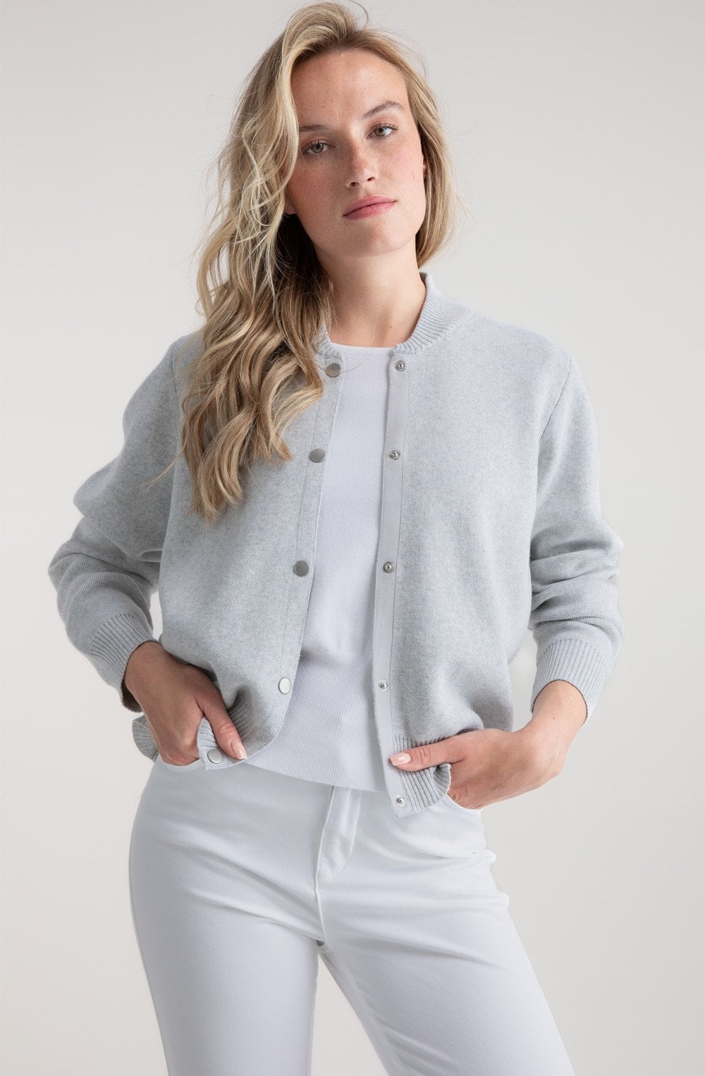 Silver Grey Bomber Style Cardigan