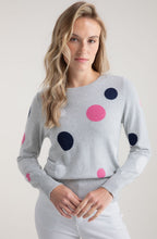 Silver Grey Pink and Navy Spotted Jumper