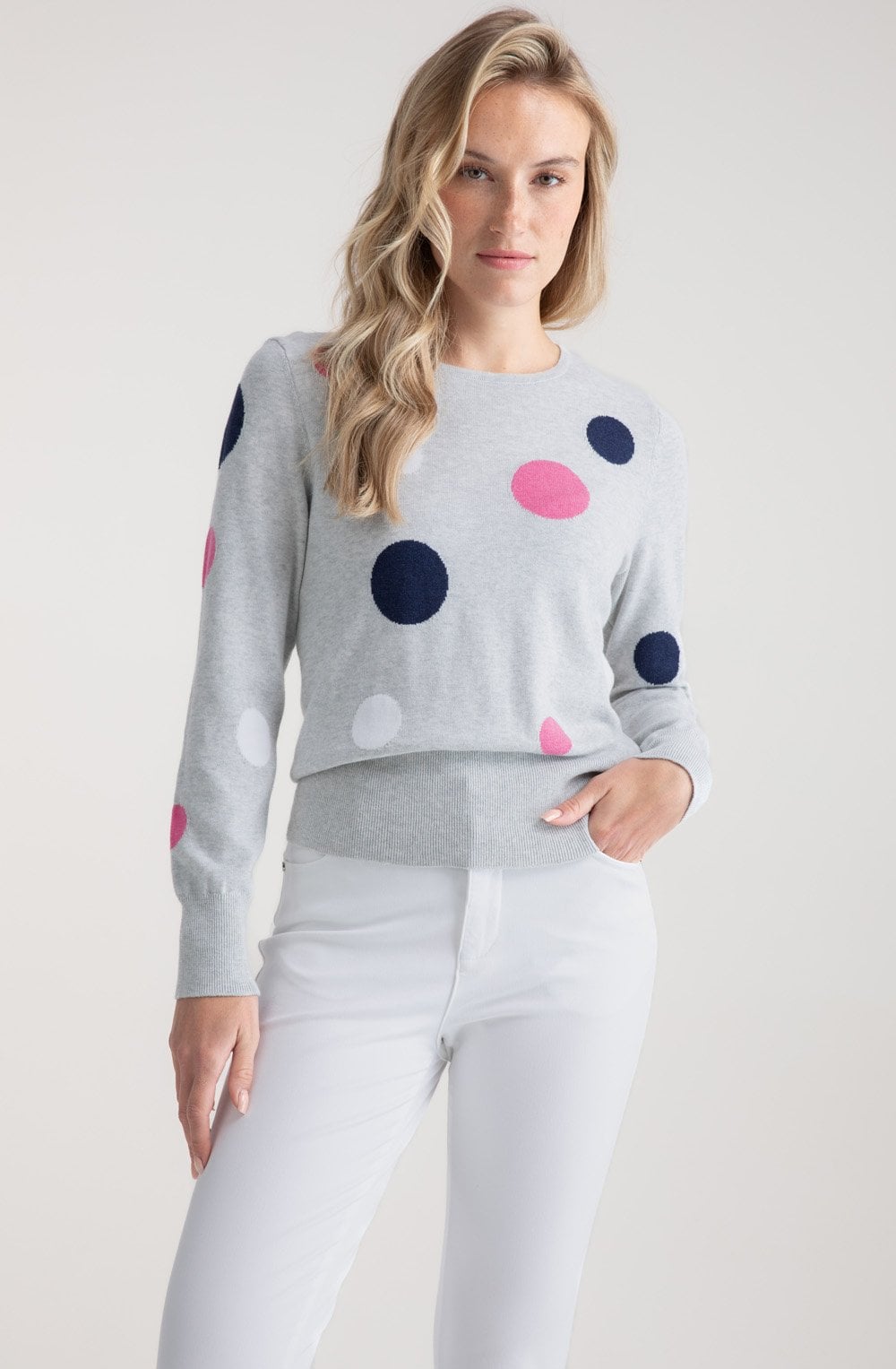 Silver Grey Pink and Navy Spotted Jumper