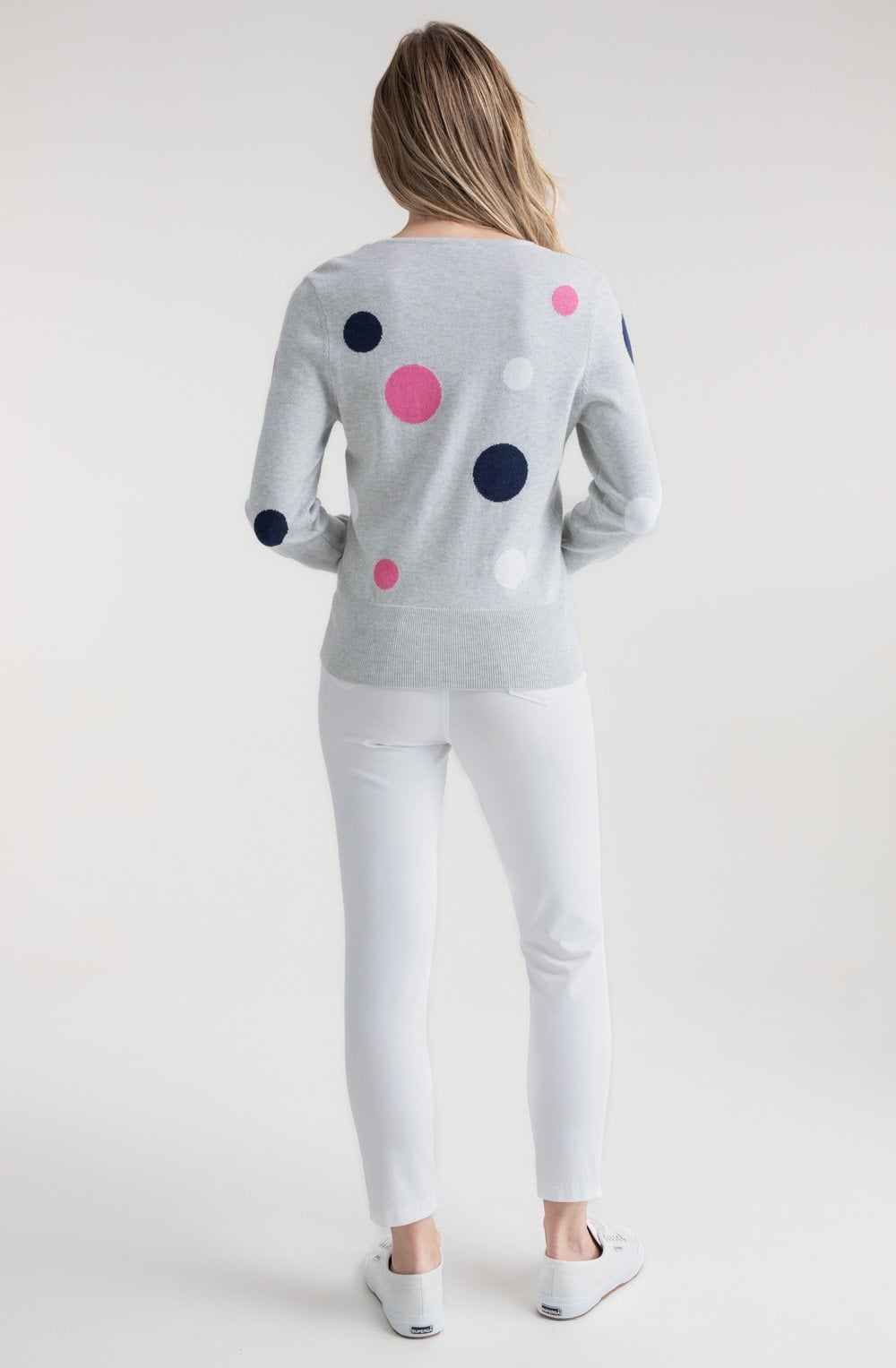 Silver Grey Pink and Navy Spotted Jumper