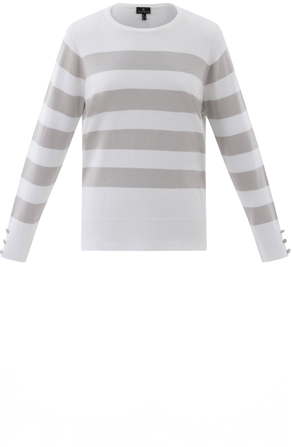 Silver Grey Stripe Button Cuff Jumper