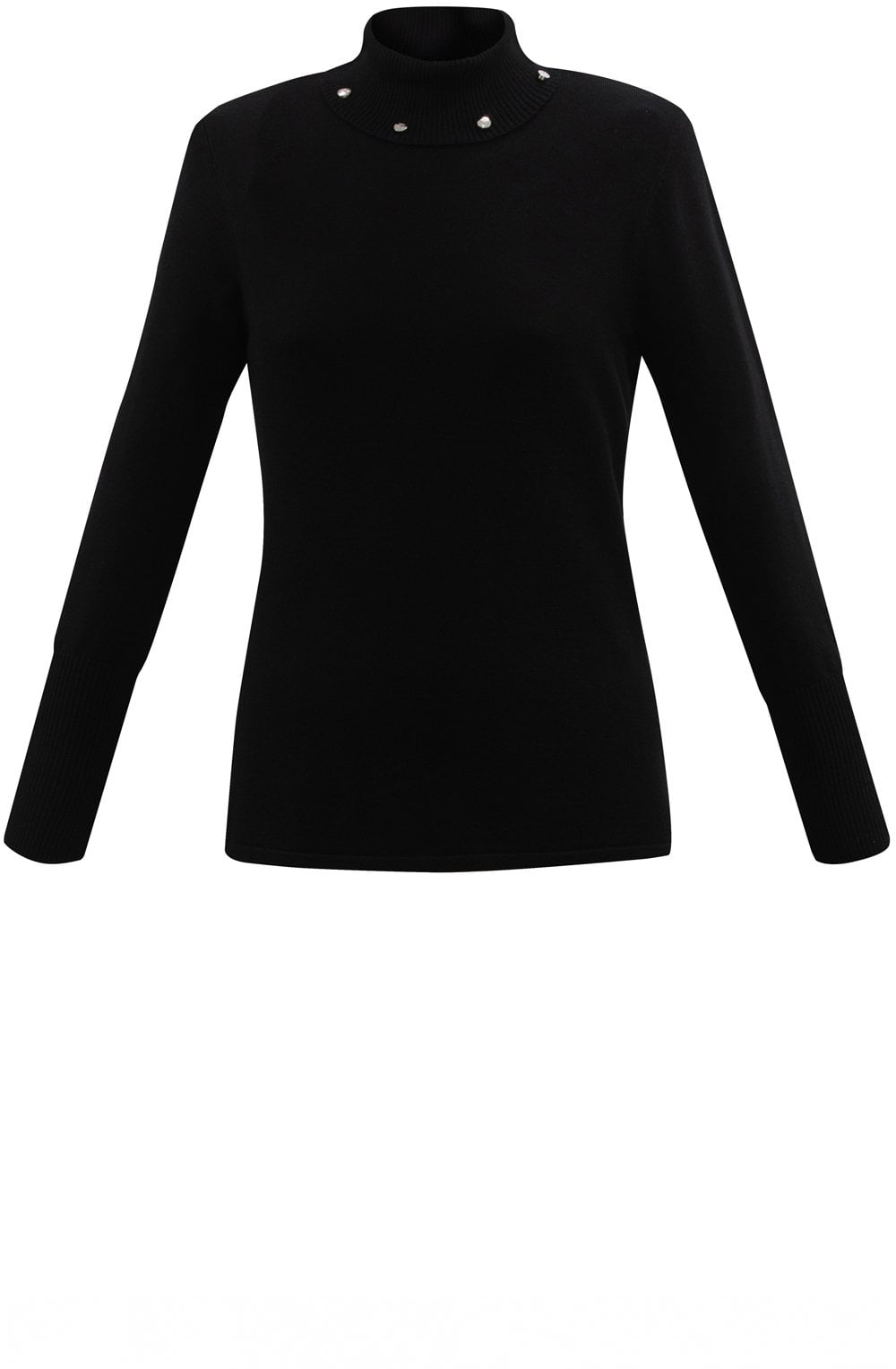 Silver Studded Black Polo Neck Jumper