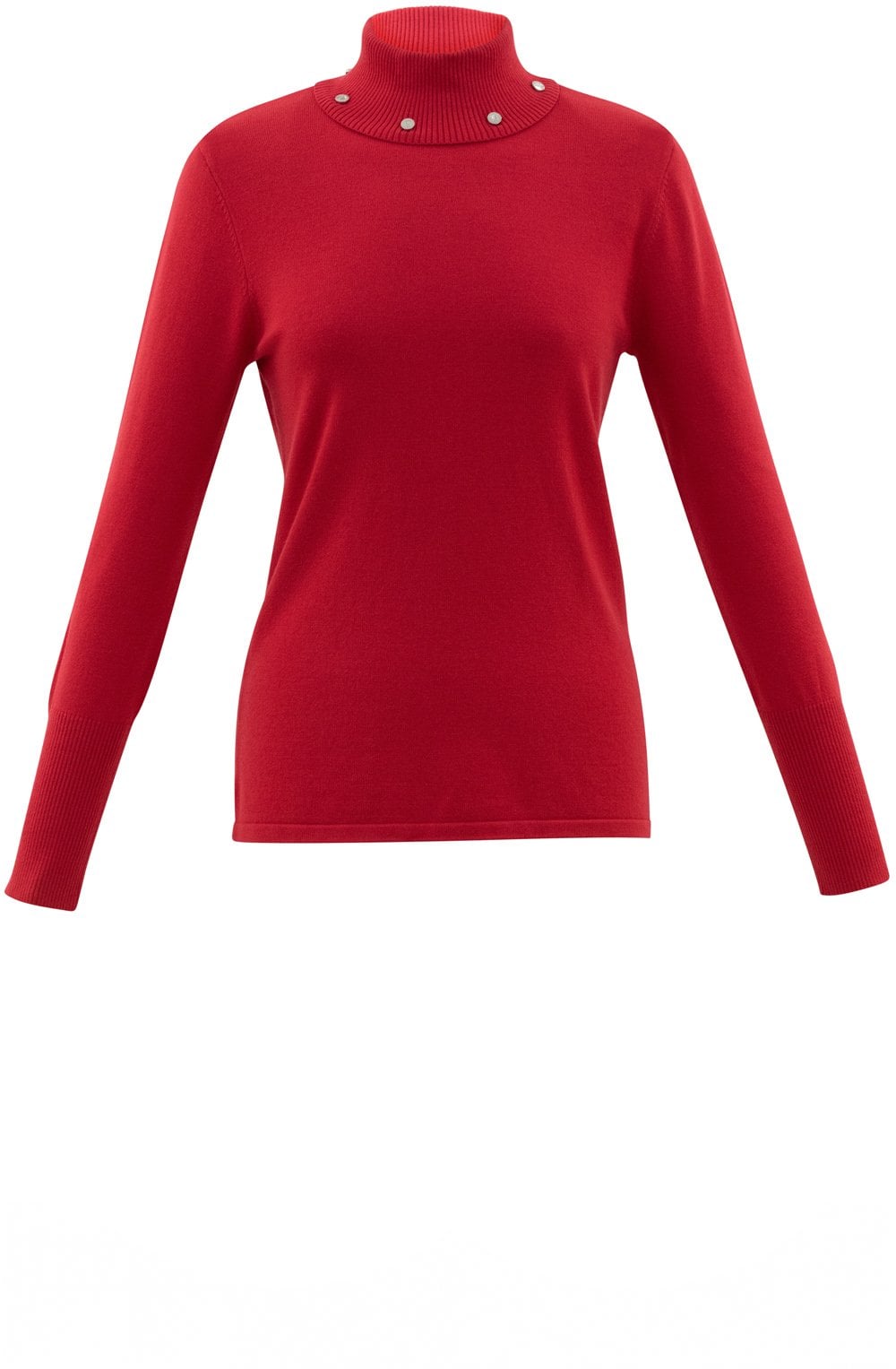 Silver Studded Red Polo Neck Jumper