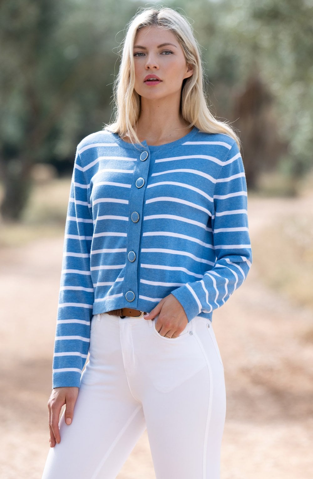 Sky Blue and White Box Cardigan