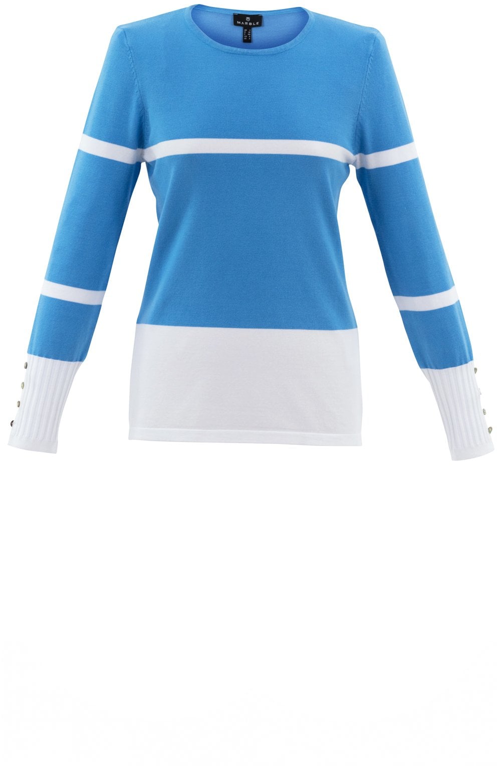Sky Blue and White Striped Fitted Sweater