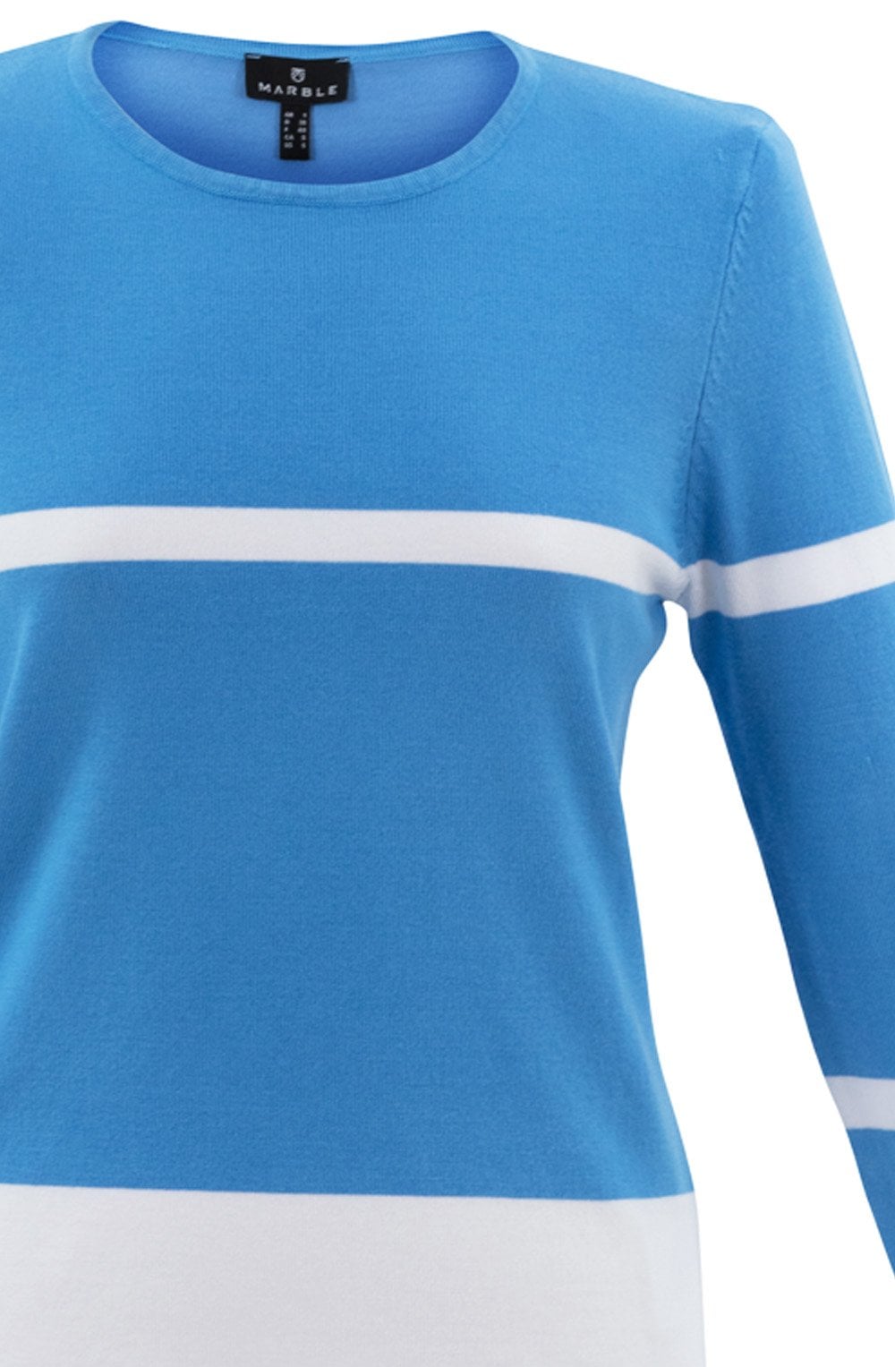 Sky Blue and White Striped Fitted Sweater