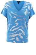 Sky Blue Lightweight Top with Silver Abstract Stripes