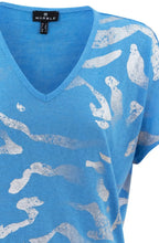 Sky Blue Lightweight Top with Silver Abstract Stripes