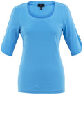 Sky Blue Top with Silver Button Rounded Cuffs