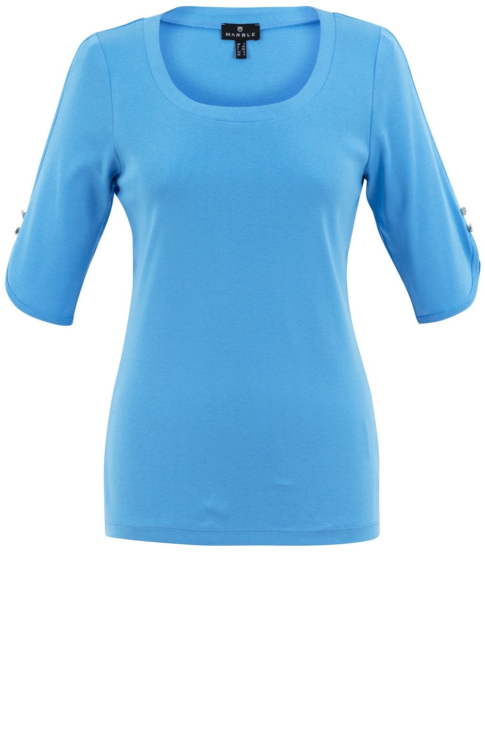 Sky Blue Top with Silver Button Rounded Cuffs
