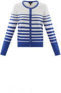 Straight Fit Striped Cobalt Blue Cardigan