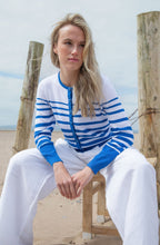 Straight Fit Striped Cobalt Blue Cardigan