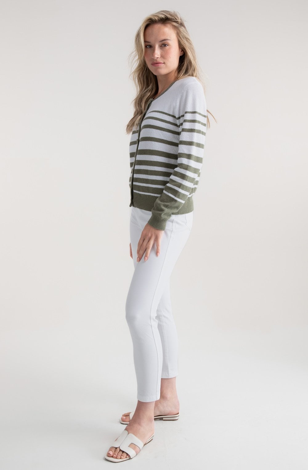 Straight Fit Striped Khaki Cardigan