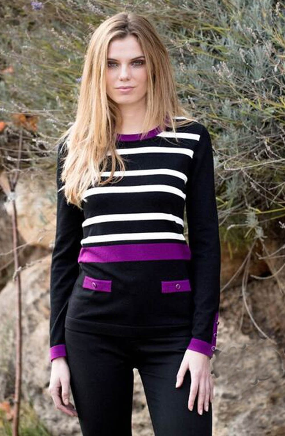Striped Purple Detailed Sweater