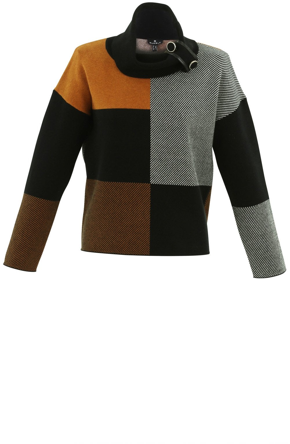 Tan Block Print Jumper with Cowl Neck