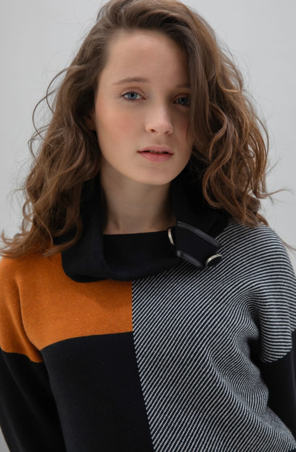 Tan Block Print Jumper with Cowl Neck