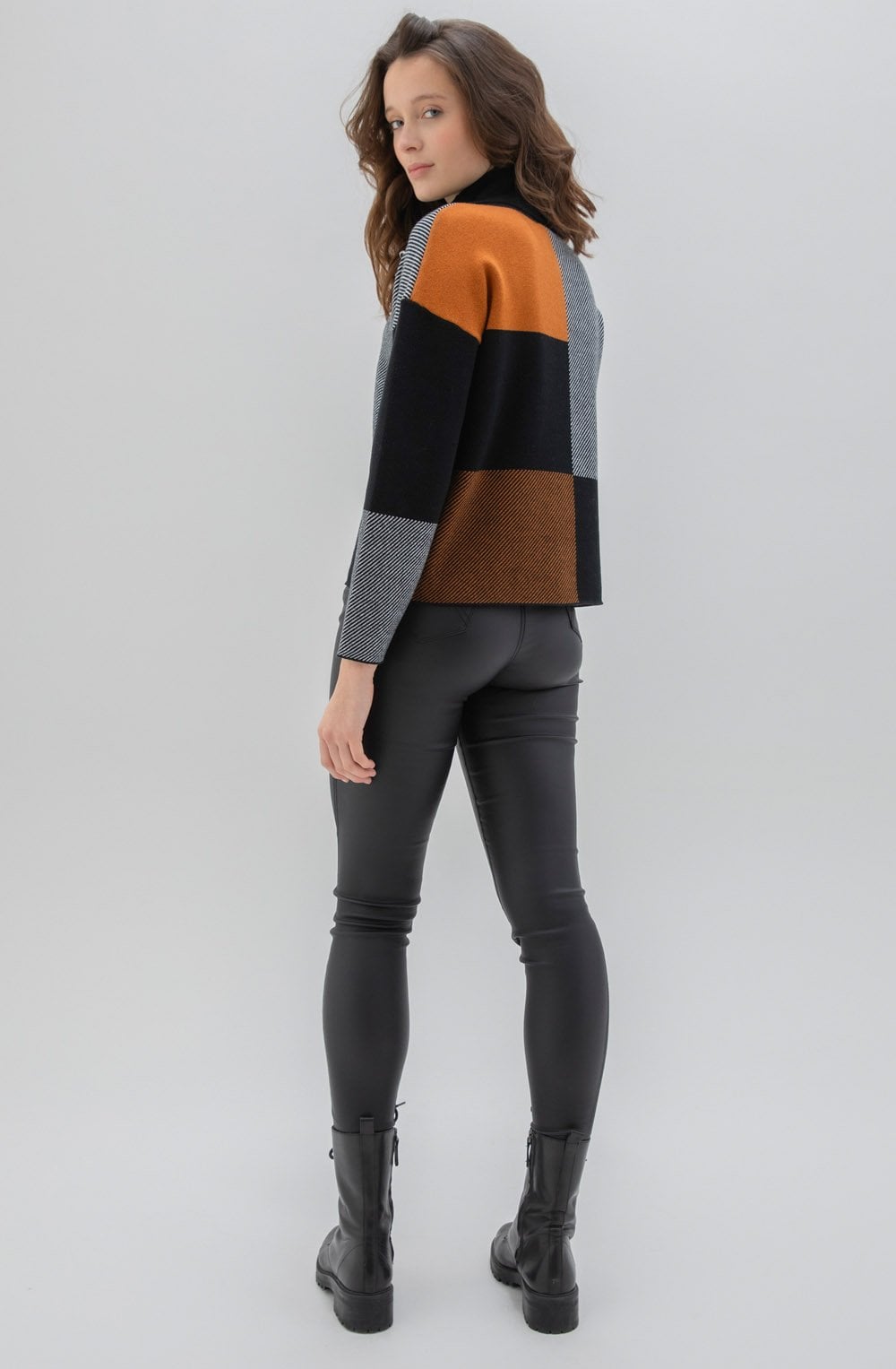 Tan Block Print Jumper with Cowl Neck