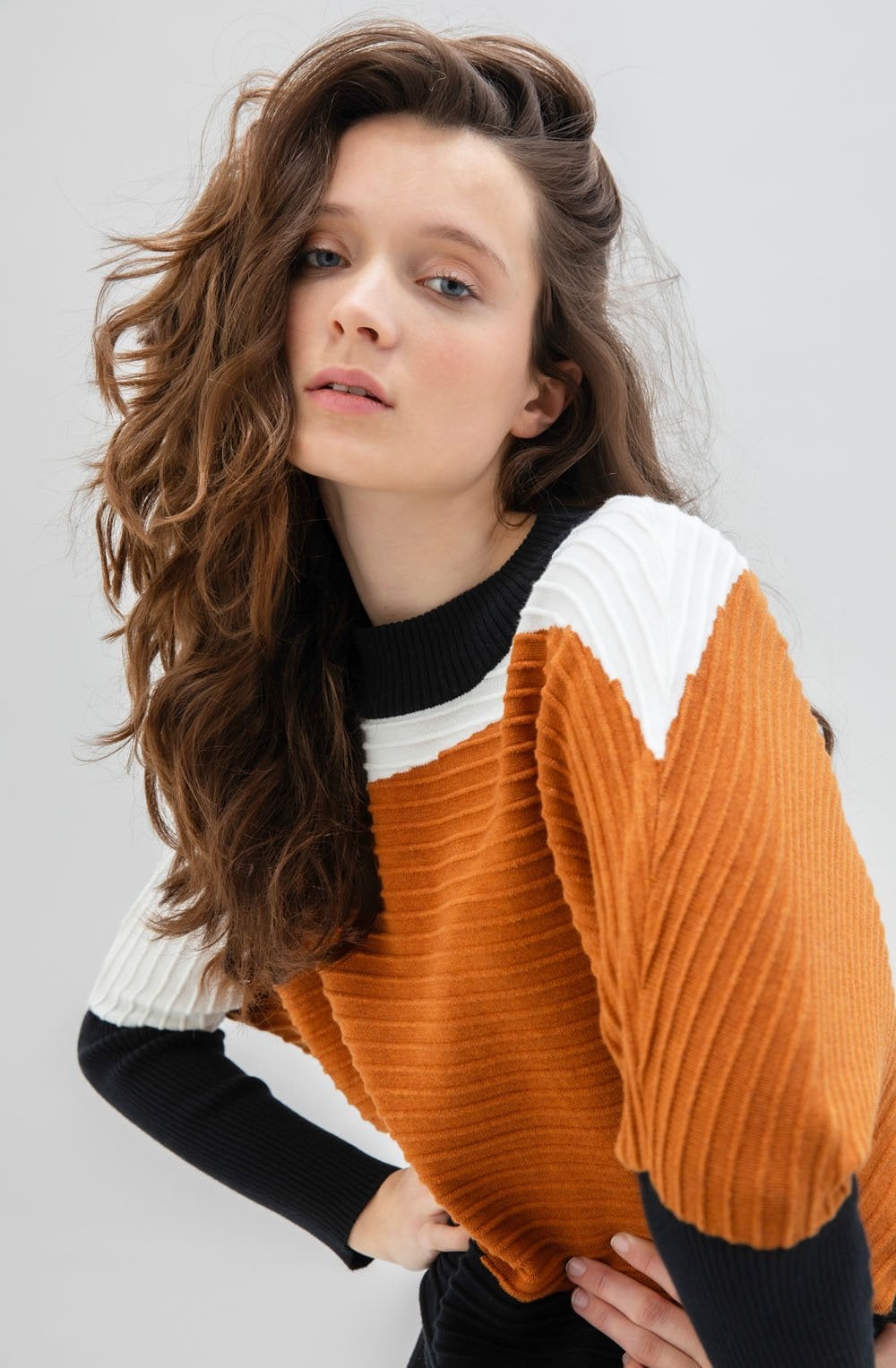 Tan Ribbed Knit Batwing Jumper