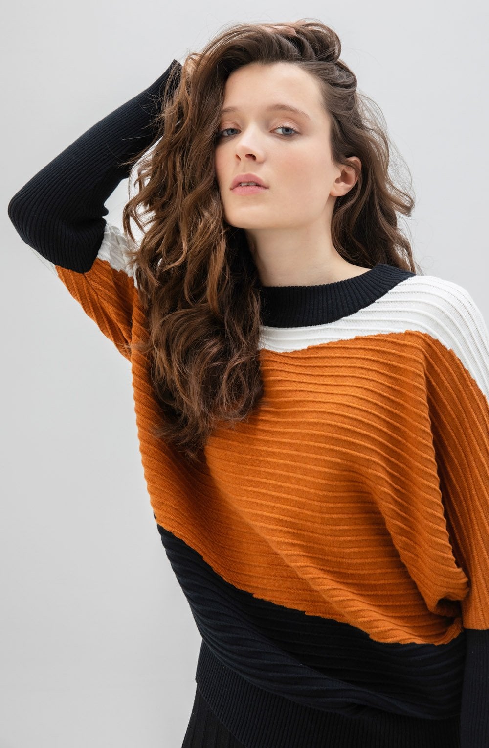 Tan Ribbed Knit Batwing Jumper
