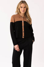 Tobacco and Black Colour Block Collared Cardigan