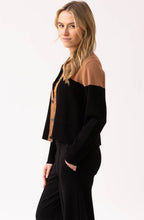 Tobacco and Black Colour Block Collared Cardigan