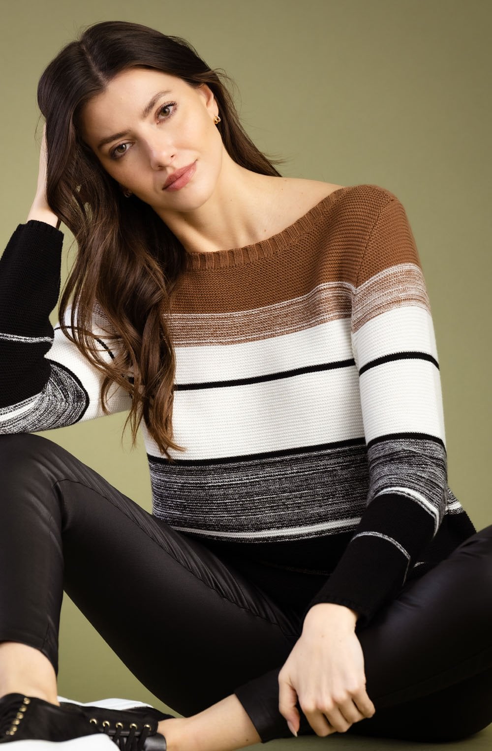 Tobacco and Black Distorted Stripe Jumper
