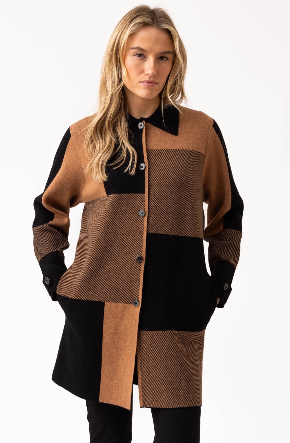 Tobacco and Black Knitted Shirt Jacket