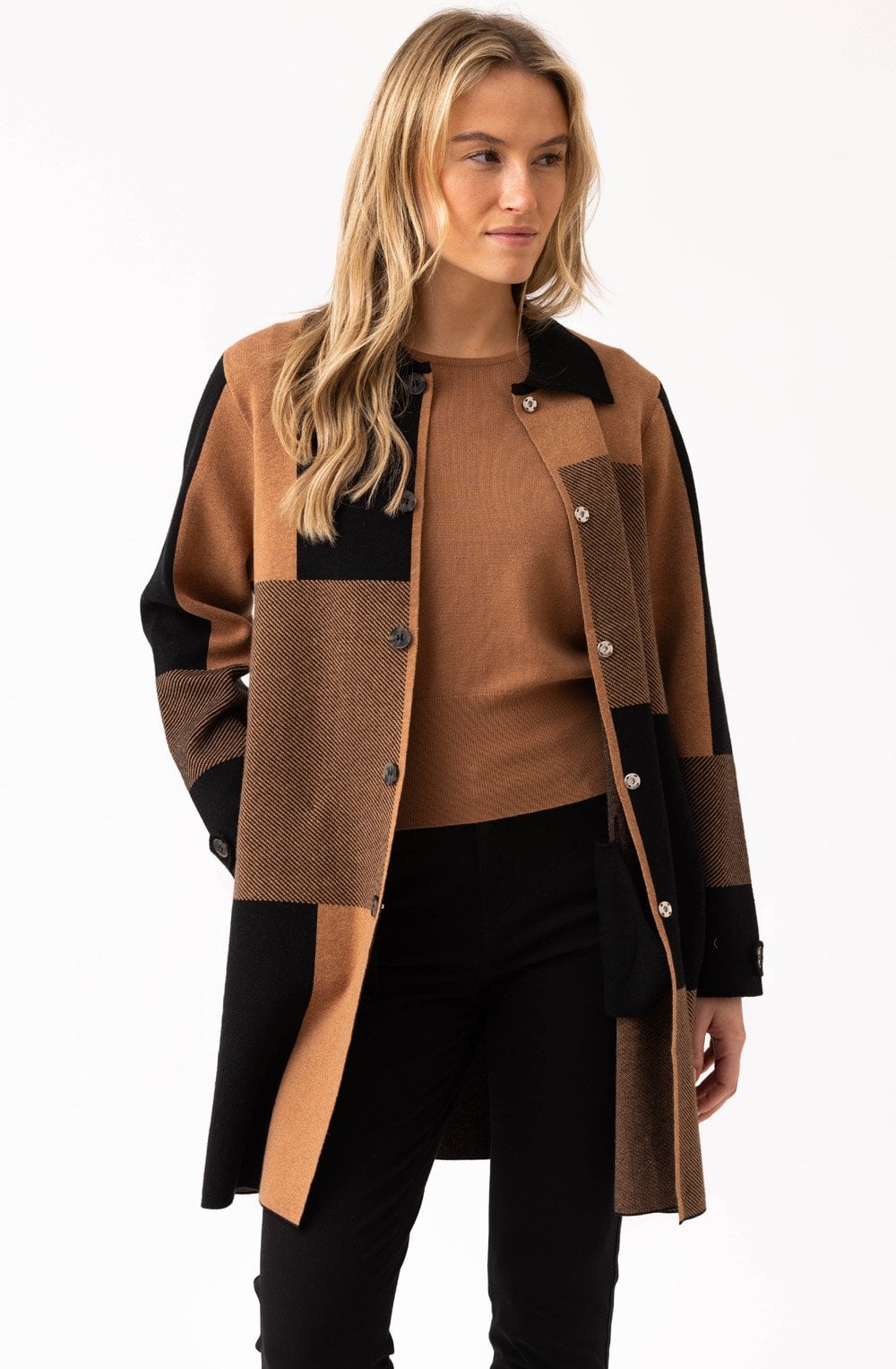 Tobacco and Black Knitted Shirt Jacket
