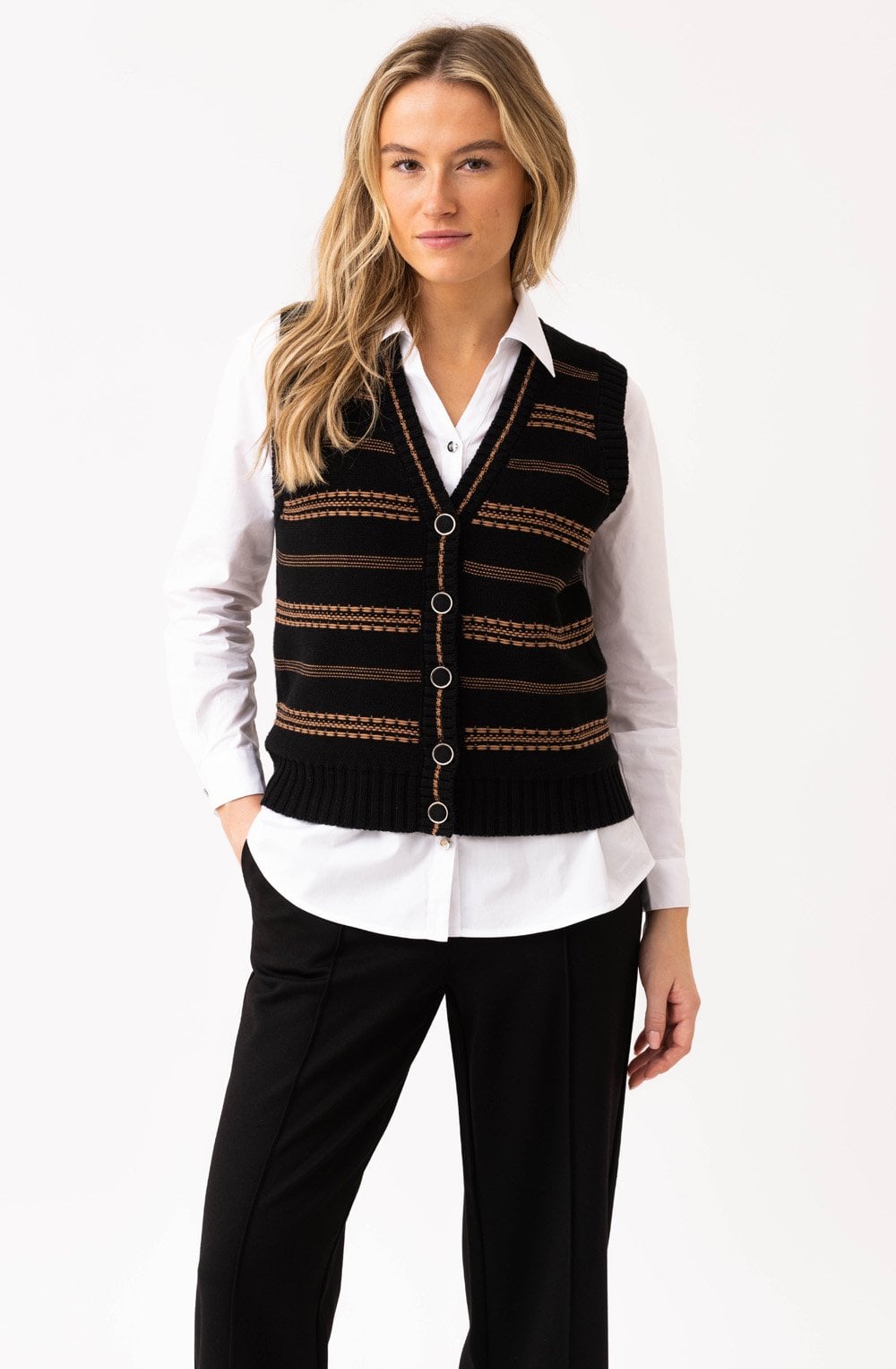 Tobacco and Black Knitted Waistcoat