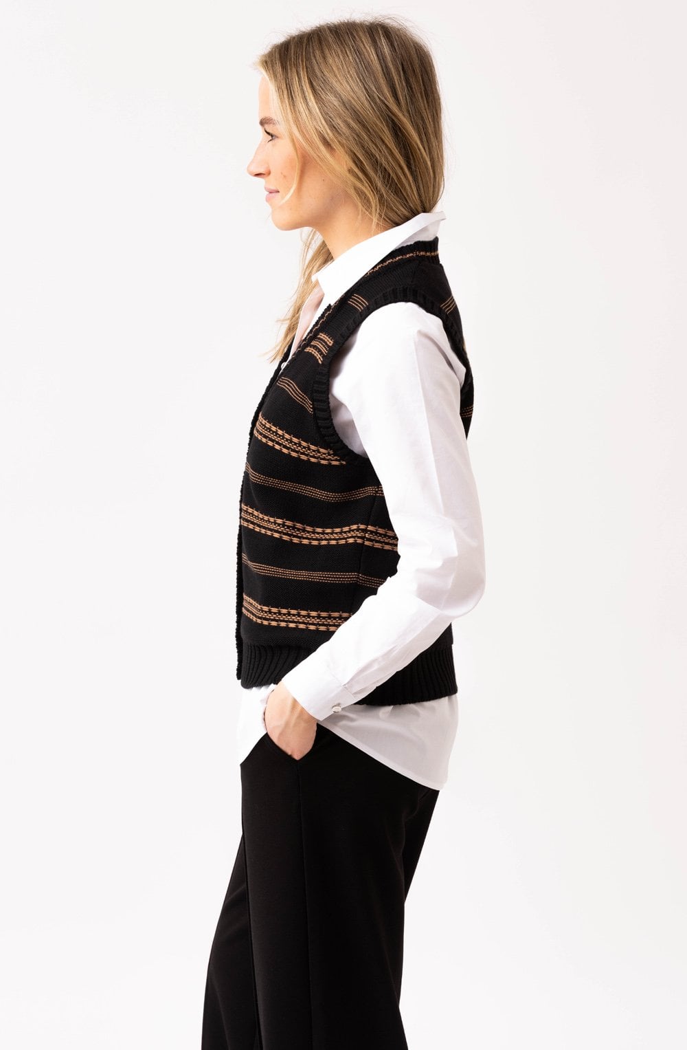 Tobacco and Black Knitted Waistcoat