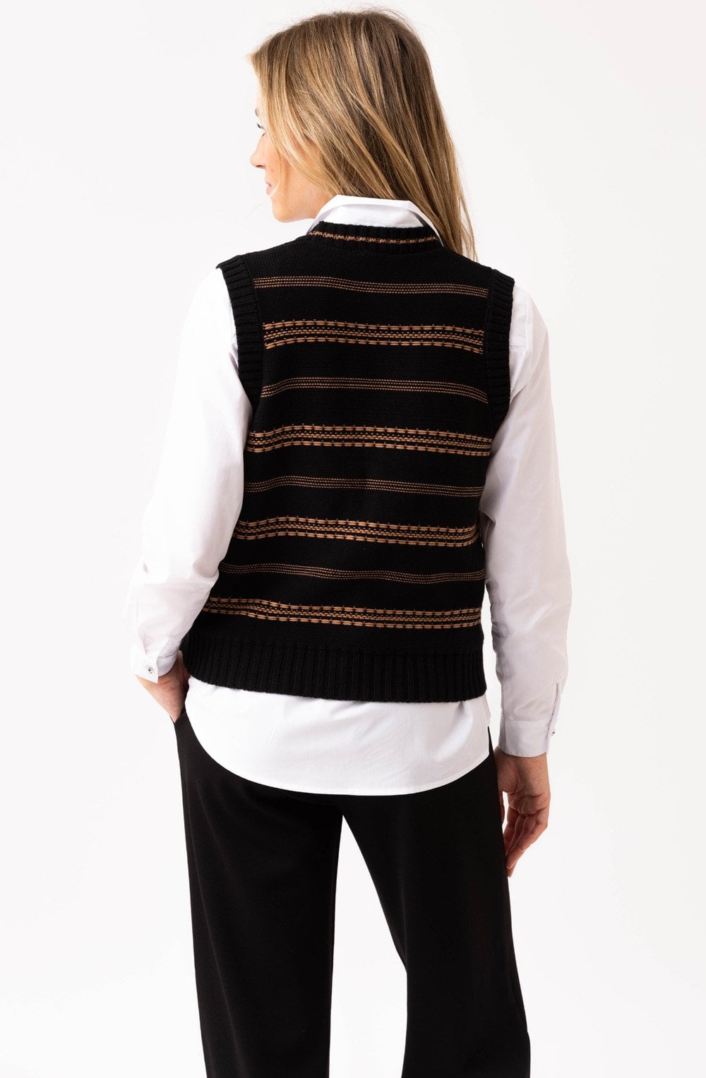 Tobacco and Black Knitted Waistcoat