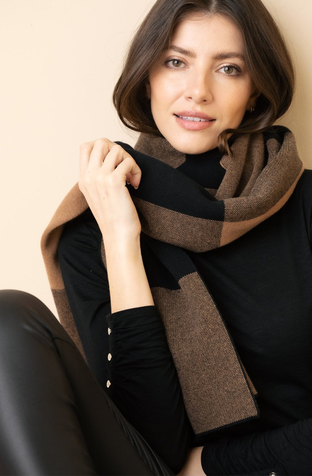 Tobacco and Black Oversized Buffalo Check Scarf
